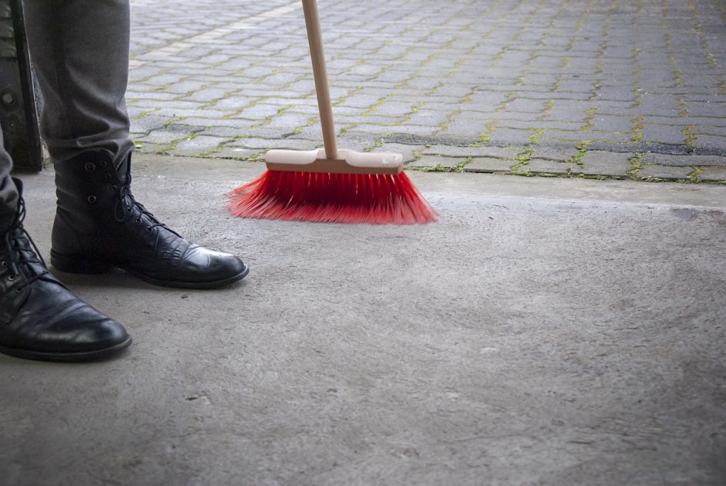 sweeping and cleaning